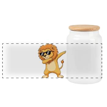 Cool Dabbing Lion Sunglasses Cartoon Art - Panoramic Cookie Jar with Wooden Lid - white - Front