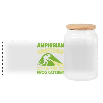 Frog Catcher Amphibian Snatcher Frog - Panoramic Cookie Jar with Wooden Lid - white - Front