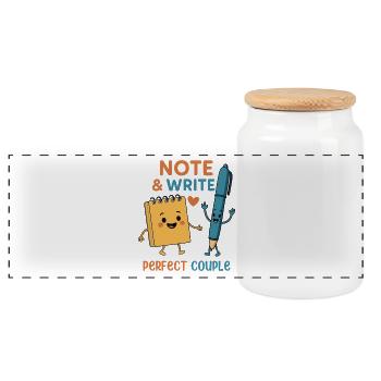 Note & Write Perfect Couple - Panoramic Cookie Jar with Wooden Lid - white - Front
