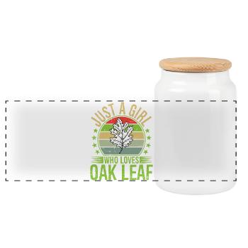 Just A Girl Who Loves Oak Leaf - Panoramic Cookie Jar with Wooden Lid - white - Front