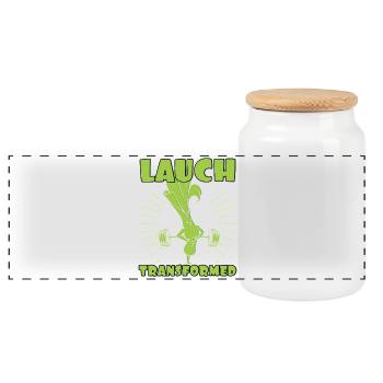 Weightlifter LEEK TRANSFORMED Funny - Panoramic Cookie Jar with Wooden Lid - white - Front