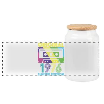 Originalkassette von 1976 50th Anniversary 50 Year Tee - Panorama Keksdose mit Holzdeckel - Weiß - Vorne