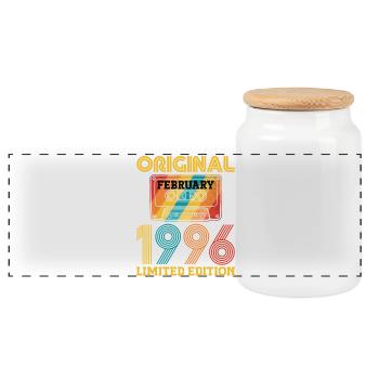 30th Birthday 30 Years February 1996 Vintage Tee - Panoramic Cookie Jar with Wooden Lid - white - Front