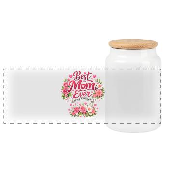Beste Mama Ever Blütenkranz - Panorama Keksdose mit Holzdeckel - Weiß - Vorne