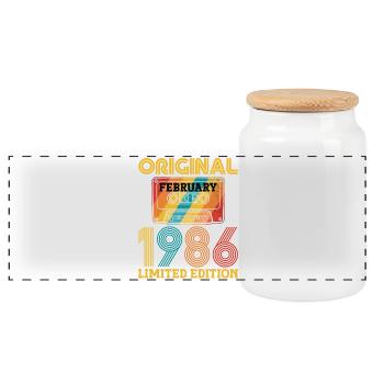 40e Anniversaire 40 ans Février 1986 Vintage Tee - Boîte à biscuits avec couvercle en bois - blanc - Devant