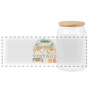 1986 Vintage Retro Geburtstagsgeschenk - Panorama Keksdose mit Holzdeckel - Weiß - Vorne