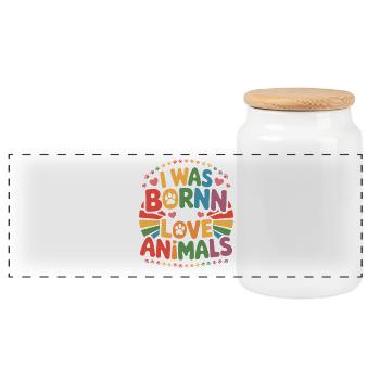  I Was Bornn To Love Animals Bunte Tierliebe - Panorama Keksdose mit Holzdeckel - Weiß - Vorne