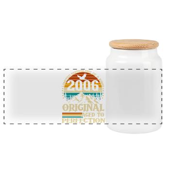 Original 2006 Vintage Retro Birthday Gift - Panoramic Cookie Jar with Wooden Lid - white - Front