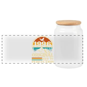Original 1996 Vintage Retro Birthday Gift - Panoramic Cookie Jar with Wooden Lid - white - Front