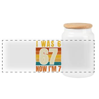 I Was 6 Now I am 7 Years Retro Birthday - Panoramic Cookie Jar with Wooden Lid - white - Front
