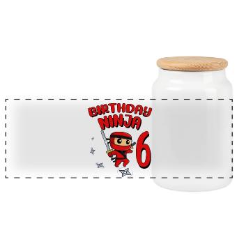 Birthday Ninja 6 Year Old Birthday Party Gift - Panorama Keksdose mit Holzdeckel - Weiß - Vorne