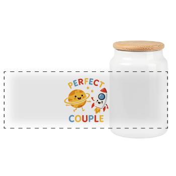 Perfect Couple: Planet and Rocket Adventure - Panorama Keksdose mit Holzdeckel - Weiß - Vorne