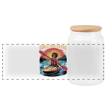Girls Who Kayak Heaven Gift Design - Panoramic Cookie Jar with Wooden Lid - white - Front