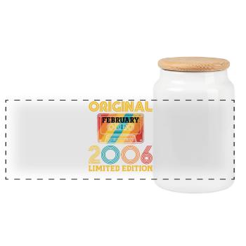 20th Birthday 20 Years February 2006 Vintage Tee - Panoramic Cookie Jar with Wooden Lid - white - Front