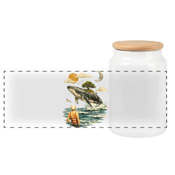 Scène surréaliste de baleines – Paysage onirique vintage - Boîte à biscuits avec couvercle en bois - blanc - Devant