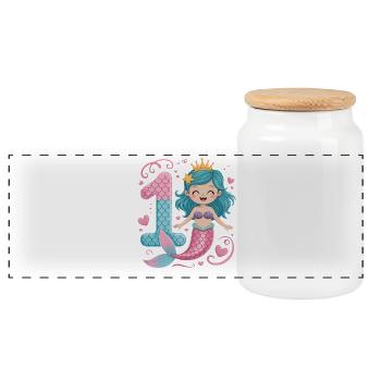 Mermaid 1st Birthday 1 Year - Panoramic Cookie Jar with Wooden Lid - white - Front