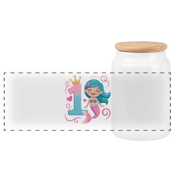 Mermaid 1st Birthday 1 Year - Panoramic Cookie Jar with Wooden Lid - white - Front