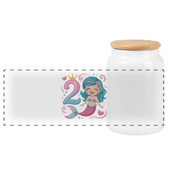 Sirène 2e anniversaire 2 ans - Boîte à biscuits avec couvercle en bois - blanc - Devant