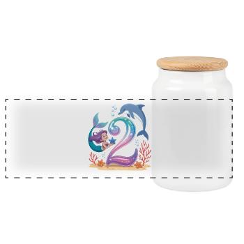 Sirène 2e anniversaire 2 ans - Boîte à biscuits avec couvercle en bois - blanc - Devant