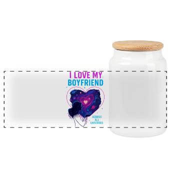 Valentine's Day Boyfriend Love - Panoramic Cookie Jar with Wooden Lid - white - Front