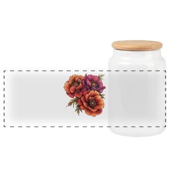 Summer Blossom Illustration in Orange - Panoramic Cookie Jar with Wooden Lid - white - Front