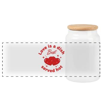 Love is a dish best served hot – Kawaii Herzen - Panorama Keksdose mit Holzdeckel - Weiß - Vorne