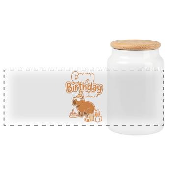 Capy Birthday Party Motif - Panoramic Cookie Jar with Wooden Lid - white - Front