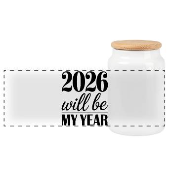 2026 will be my year Motivation für das Neujahr - Panorama Keksdose mit Holzdeckel - Weiß - Vorne
