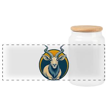 Addax Kawaii Maskottchen-Cartoon-Charakter-Clipart-Logo - Panorama Keksdose mit Holzdeckel - Weiß - Vorne