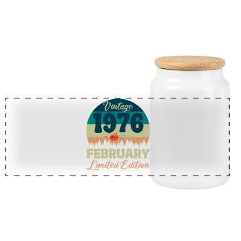 Anniversaire Février 1976 Cadeau Vintage Limited - Boîte à biscuits avec couvercle en bois - blanc - Devant