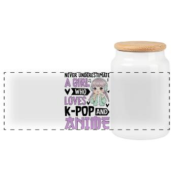 Never Underestimate Girl Who Loves K-Pop And Anime - Panorama Keksdose mit Holzdeckel - Weiß - Vorne
