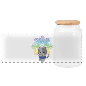 Yoga Cat Meditation Cats Yoga - Panoramic Cookie Jar with Wooden Lid - white - Front