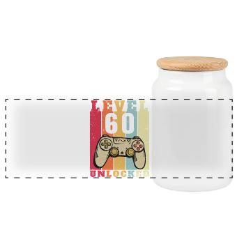 Level 60 Complete 60 Year Anniversary - Panoramic Cookie Jar with Wooden Lid - white - Front