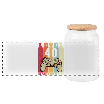 Level 40 Geburtstag Vollständige 40 Jahre - Panorama Keksdose mit Holzdeckel - Weiß - Vorne