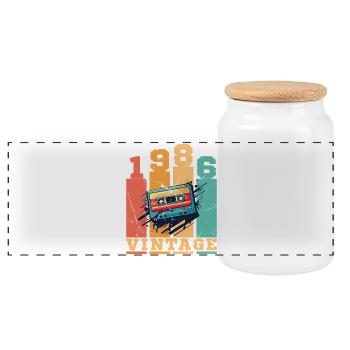 1986 Vintage Retro Geburtstagsgeschenk - Panorama Keksdose mit Holzdeckel - Weiß - Vorne