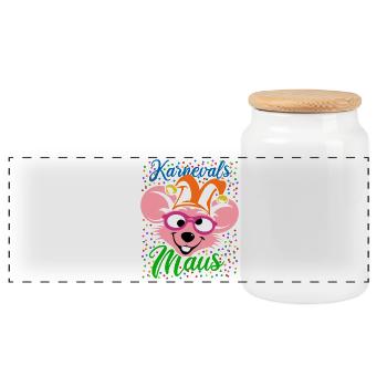 Karnevals Maus | Big Face Kostüm Verkleidung - Panorama Keksdose mit Holzdeckel - Weiß - Vorne