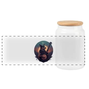 Banjo Playing Dog  - Panoramic Cookie Jar with Wooden Lid - white - Front