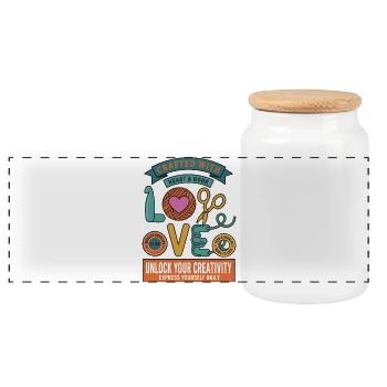 Crocheting Crafted With Heart And Hook Love - Panoramic Cookie Jar with Wooden Lid - white - Front