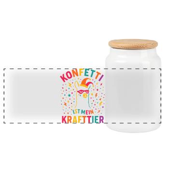 Confettis de carnaval en alpaga avec bonnet de fou - Boîte à biscuits avec couvercle en bois - blanc - Devant