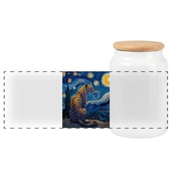 Leopard Van Gogh - Panoramic Cookie Jar with Wooden Lid - white - Front