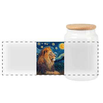 Löwe Van Gogh - Panorama Keksdose mit Holzdeckel - Weiß - Vorne