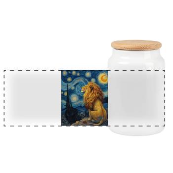Lion Van Gogh - Boîte à biscuits avec couvercle en bois - blanc - Devant