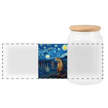 Otter Van Gogh - Panoramic Cookie Jar with Wooden Lid - white - Front