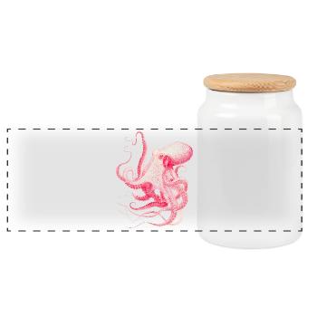 Illustration vintage de pieuvre en rouge et rose - Boîte à biscuits avec couvercle en bois - blanc - Devant