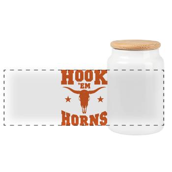 Hook Em Horns Bull Skull Design - Panorama Keksdose mit Holzdeckel - Weiß - Vorne