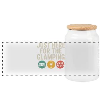Nur zum Glamping hier - Panorama Keksdose mit Holzdeckel - Weiß - Vorne