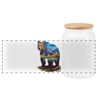 Wander Bär Berge See Retro Natur Design - Panorama Keksdose mit Holzdeckel - Weiß - Vorne