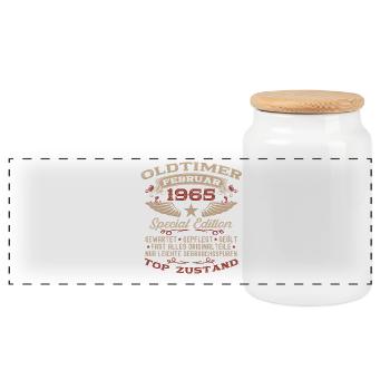 61e anniversaire Oldtimer Millésime de février 1965 - Boîte à biscuits avec couvercle en bois - blanc - Devant