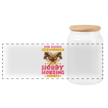 Forced to go to school hobby horsing - Panoramic Cookie Jar with Wooden Lid - white - Front