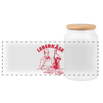 Funny butcher Leberkäse Bavarian kebab - Panoramic Cookie Jar with Wooden Lid - white - Front
